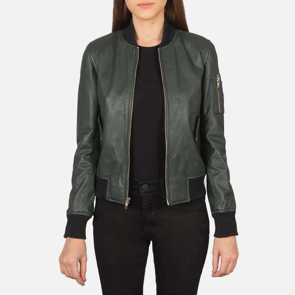 Ava Ma-1 Green Leather Bomber Jacket | The Jacket Maker
