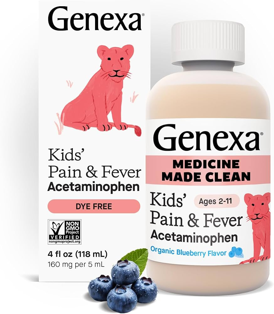 Genexa Kids’ Clean Pain & Fever Acetaminophen, Dye Free, 0% Artificial Additives, Delicious Org... | Amazon (US)