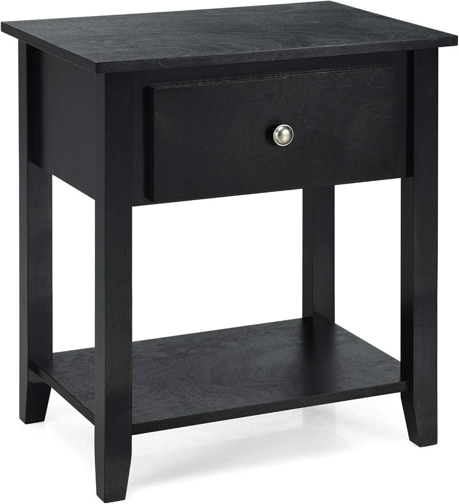 COSTWAY Bedside Table, Wooden Nightstand Sofa Side Table with Drawer and Open Storage Shelf, Soli... | Amazon (UK)