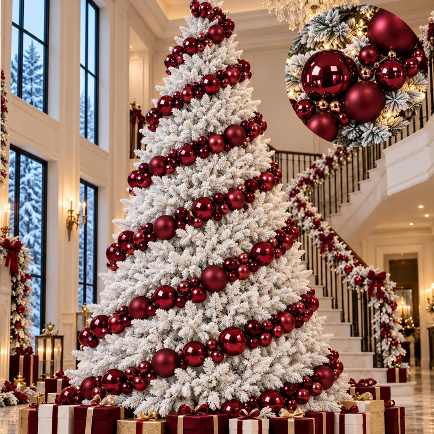 29.5Ft Christmas Ball Ornament Garland, Burgundy, Glossy Matte | Amazon (US)