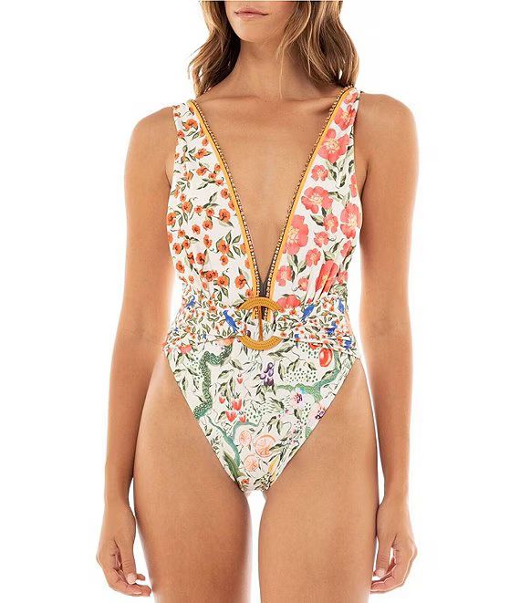 Ina Seed Plunge V-Neck One Piece Swimsuit | Dillard's