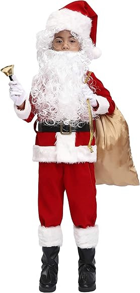 OVOV 11 Pcs Kids Santa Costume Deluxe Kids Santa Suit Toddler Santa Claus Costume for Halloween C... | Amazon (US)