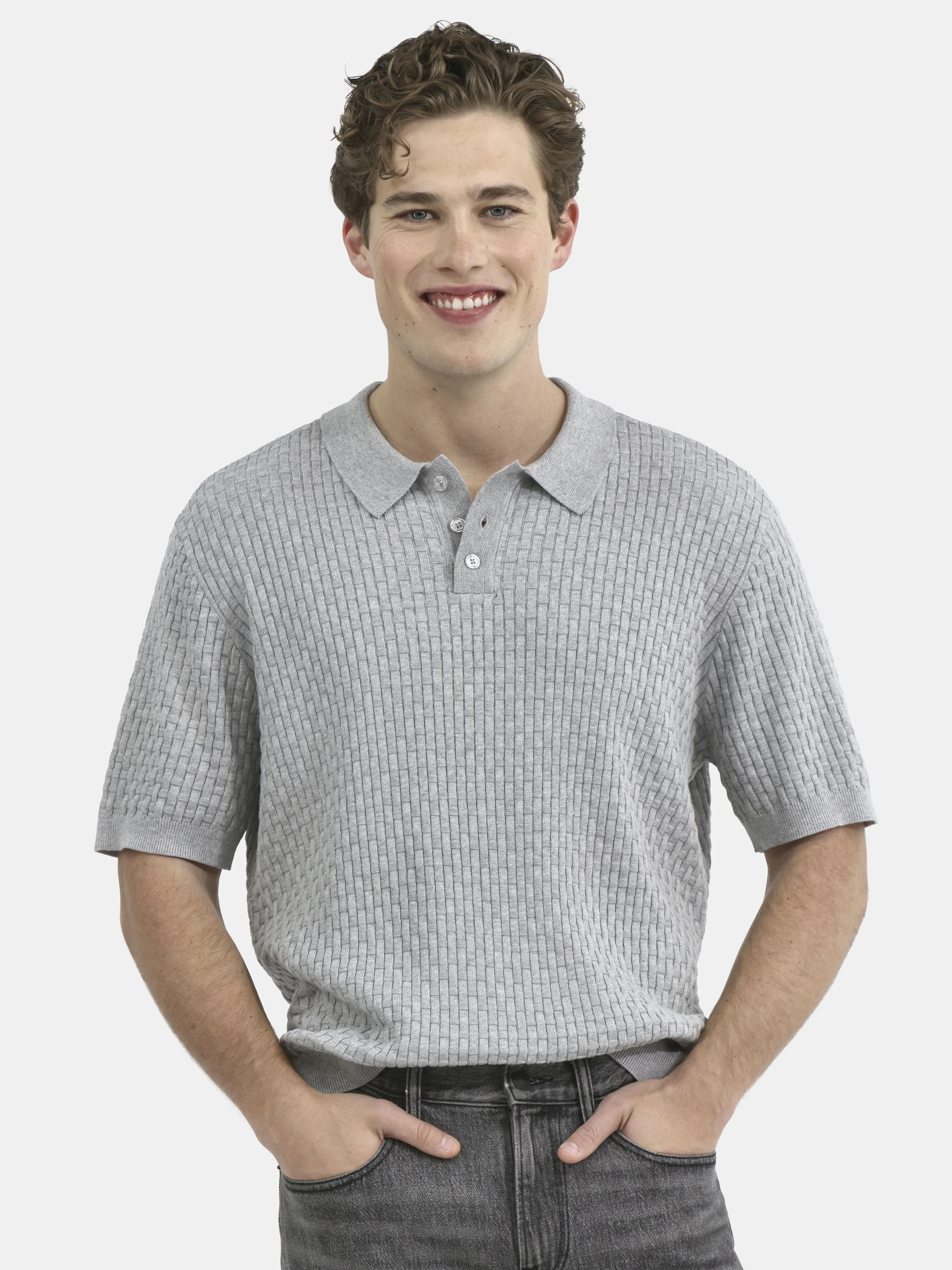 No Boundaries Basket Stich Polo Sweater, Men's and Big Men's | Walmart (US)