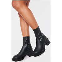 Black PU Round Toe Chunky Sole Sock Boots | PrettyLittleThing US
