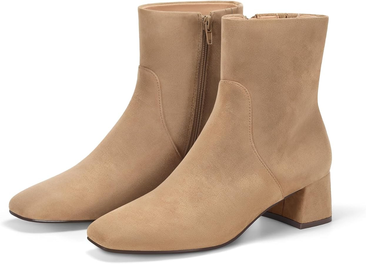 Coutgo Womens Ankle Boots Square Toe Chunky Heel Side Zipper Fall Booties | Amazon (US)