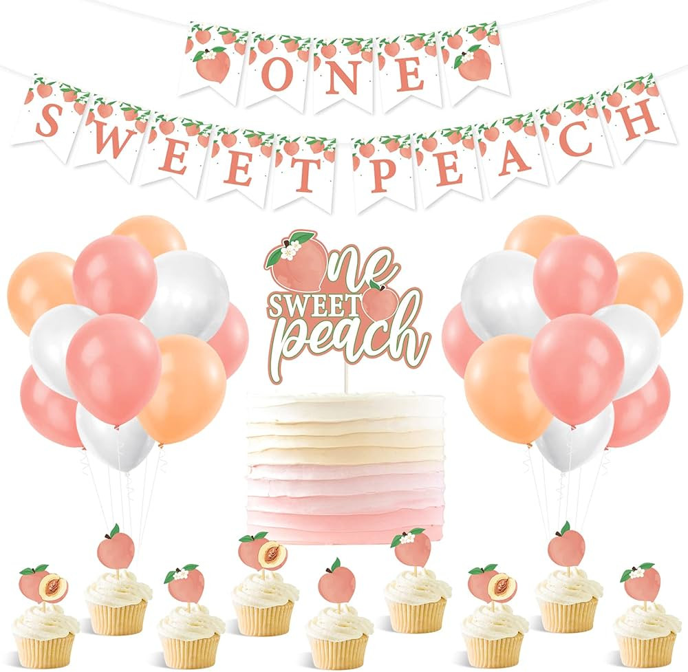 Peach Birthday Party Decorations One Sweet Peach Banner Peach Cake Topper Cupcake Toppers Balloon... | Amazon (US)