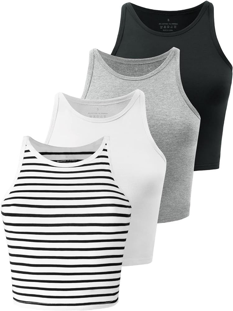 Crop Tops for Women Workout Cropped Tank Top High Neck Camisole Yoga Shirts Athletic Undershirts ... | Amazon (US)