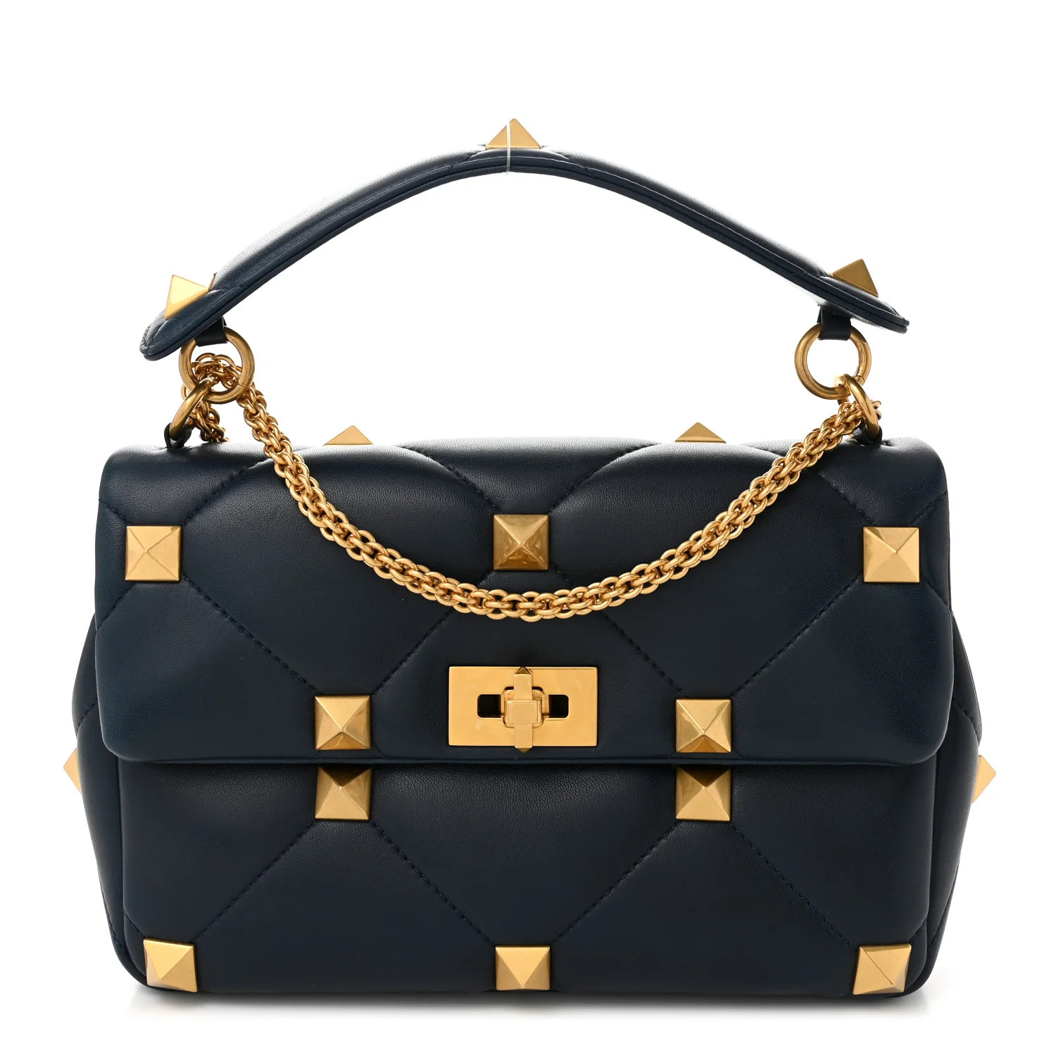 Nappa Large Roman Stud Shoulder Bag Marine | FASHIONPHILE (US)