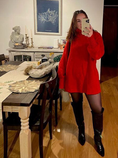 Top/dress is old aerie! I got this oversized to wear as a dress but it was actually a sweater top. Sadly sold out but tried to link very similar ones. Black boots are a staple from princess Polly  

#LTKSeasonal #LTKHoliday #LTKstyletip