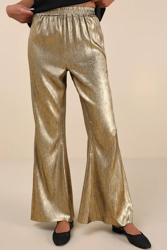Party Personality Gold Textured Flare Pants | Lulus