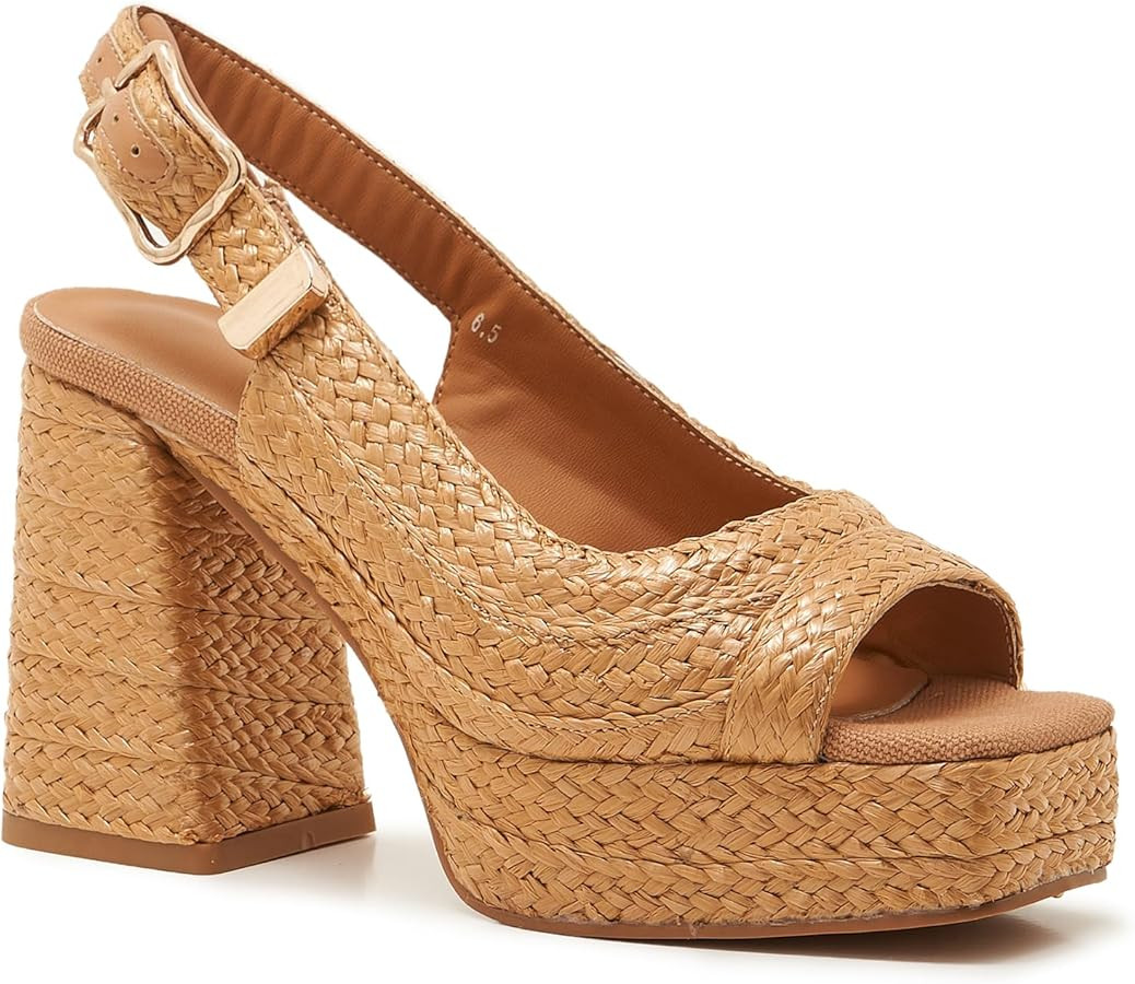 Amazon.com | Orlutve Women\u2019s Raffia Platform Sandals,Open Toe Chunky Block Heel, Retro Woven... | Amazon (US)