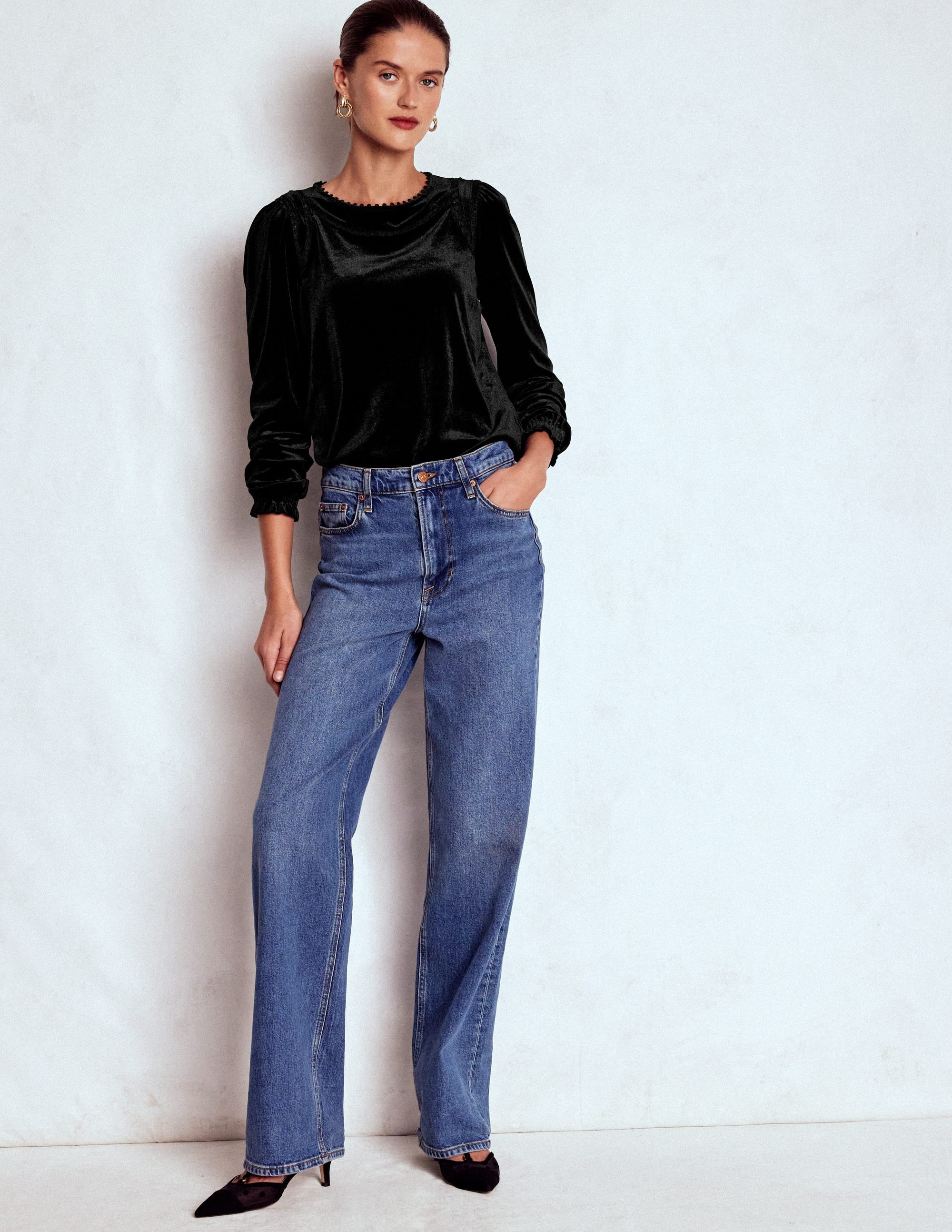 Mila Velvet Top-Black | Boden (US)