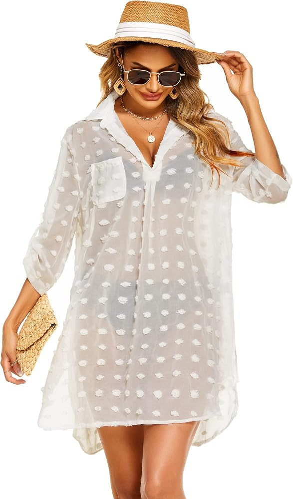 Ekouaer Women's Swimsuit Beach Cover Up Shirt Bikini Beachwear Bathing Suit Beach Dress | Amazon (US)