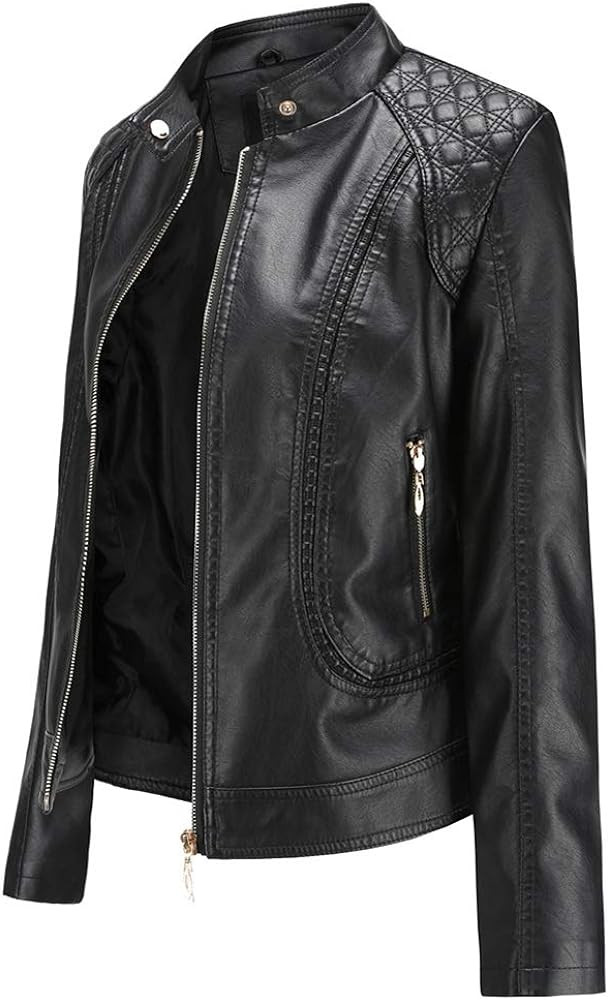 Women's Trendy Faux Leather Jacket Moto Short Jacket Fashion PU Jacket Coat | Amazon (US)