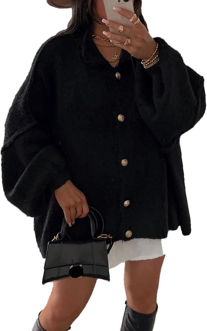 Women Chunky Cardigan Sweaters Winter Button Down Lantern Sleeve Sweater Jackets Y2K Wool Knit Co... | Amazon (US)