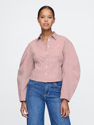 Organic Cotton Poplin Barrel-Sleeve Cropped Shirt | Gap (US)
