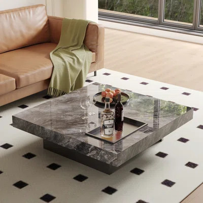 42'' Modern Square Coffee Table, Luxurious Marble Coffee Table with Stainless Steel Legs and Tray | Wayfair North America