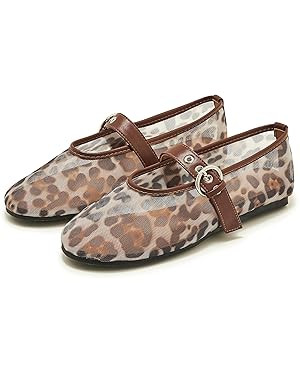 Leopard Mesh Ballet Flat for Women Round Toe Low Heel Slip On Mary Jane Flat Comfortable Casual B... | Amazon (US)