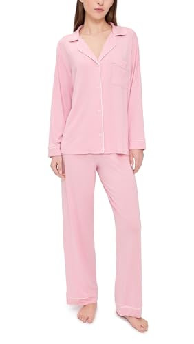 Eberjey Women's Gisele Long Pajama Set, Pink Nectar/Ivory, XL | Amazon (US)