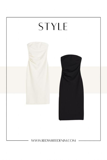 Capsule Wardrobe Basic Strapless Pencil Dress. SO FLATTERING! Ruched at waist. Comes in shorter version too.

TTS (wearing S) 