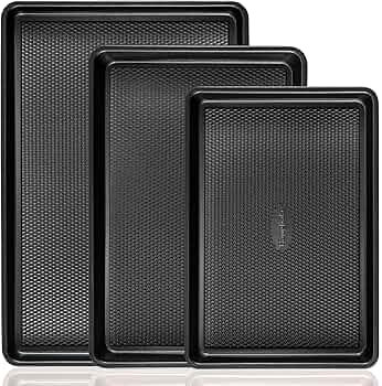 Cookie Sheets for Baking Nonstick - HONGBAKE Baking Sheet Pan Set of 3, Half/Quarter/Jelly Roll P... | Amazon (US)