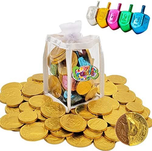 Hanukkah Gift Set Of Dreidels and Chocolate Gelt Coins for Chanukah In Adorable Dreidel Shaped Ke... | Amazon (US)