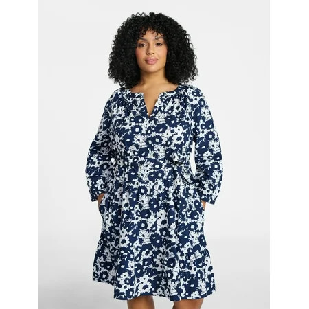 Terra & Sky Women s Plus Size Mini Tiered Shirt Dress Sizes 0X-5X | Walmart (US)
