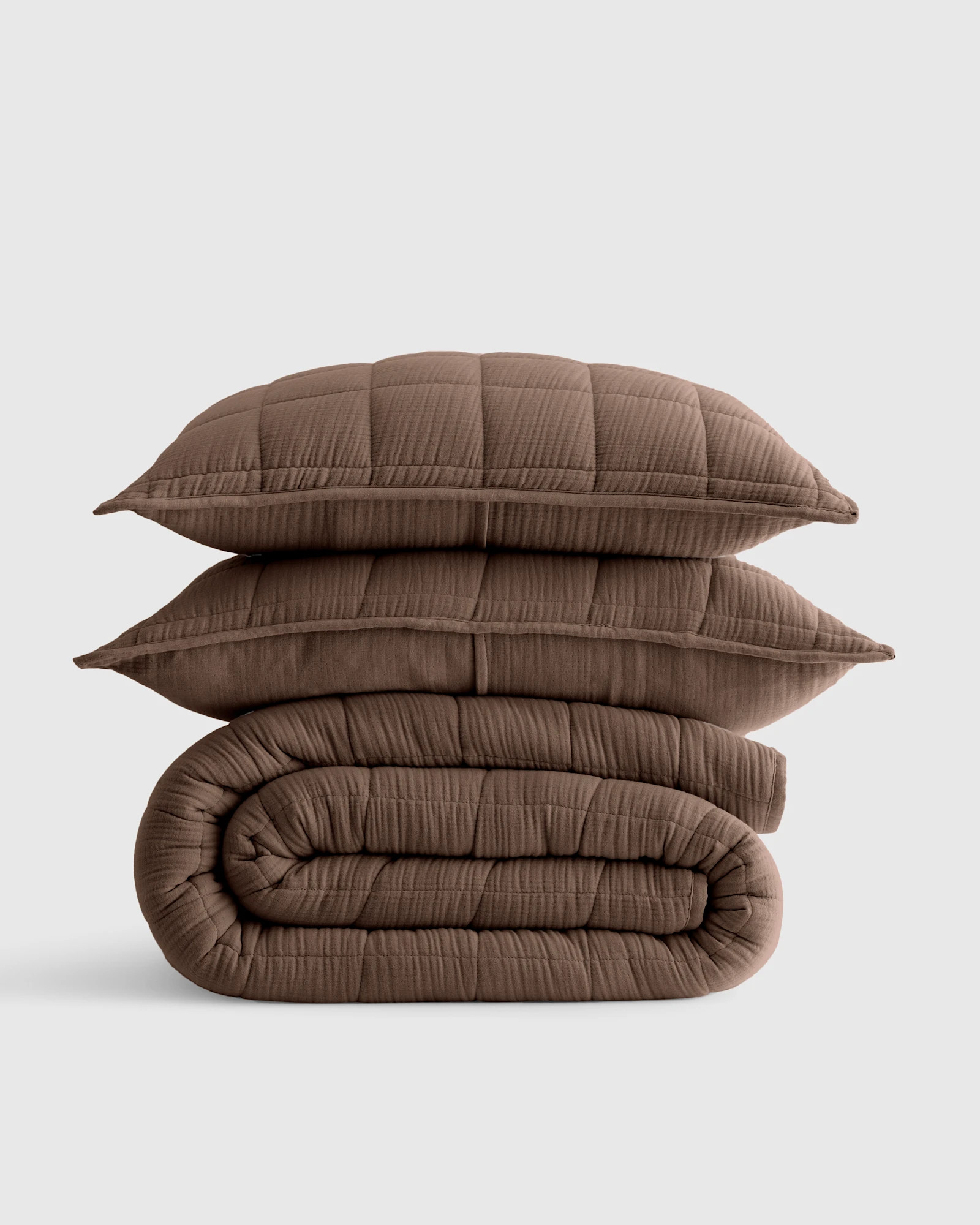 100% Organic Cotton Gauze Box Quilt Set in Chocolate | Quince