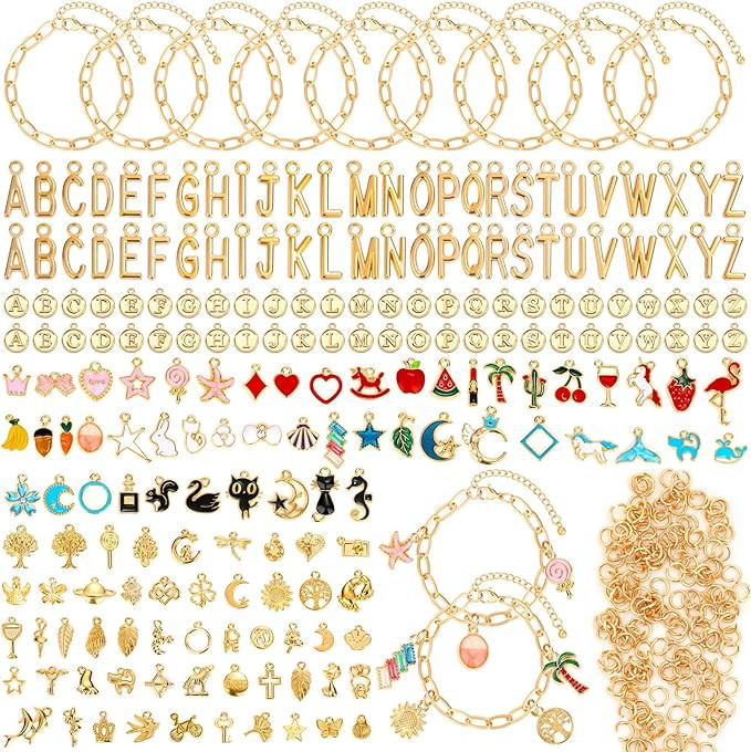 Flasoo 416 Pieces Gold Charm Bracelet Making Kit, Including Paperclip Chain Bracelets, Charms, Ju... | Amazon (US)