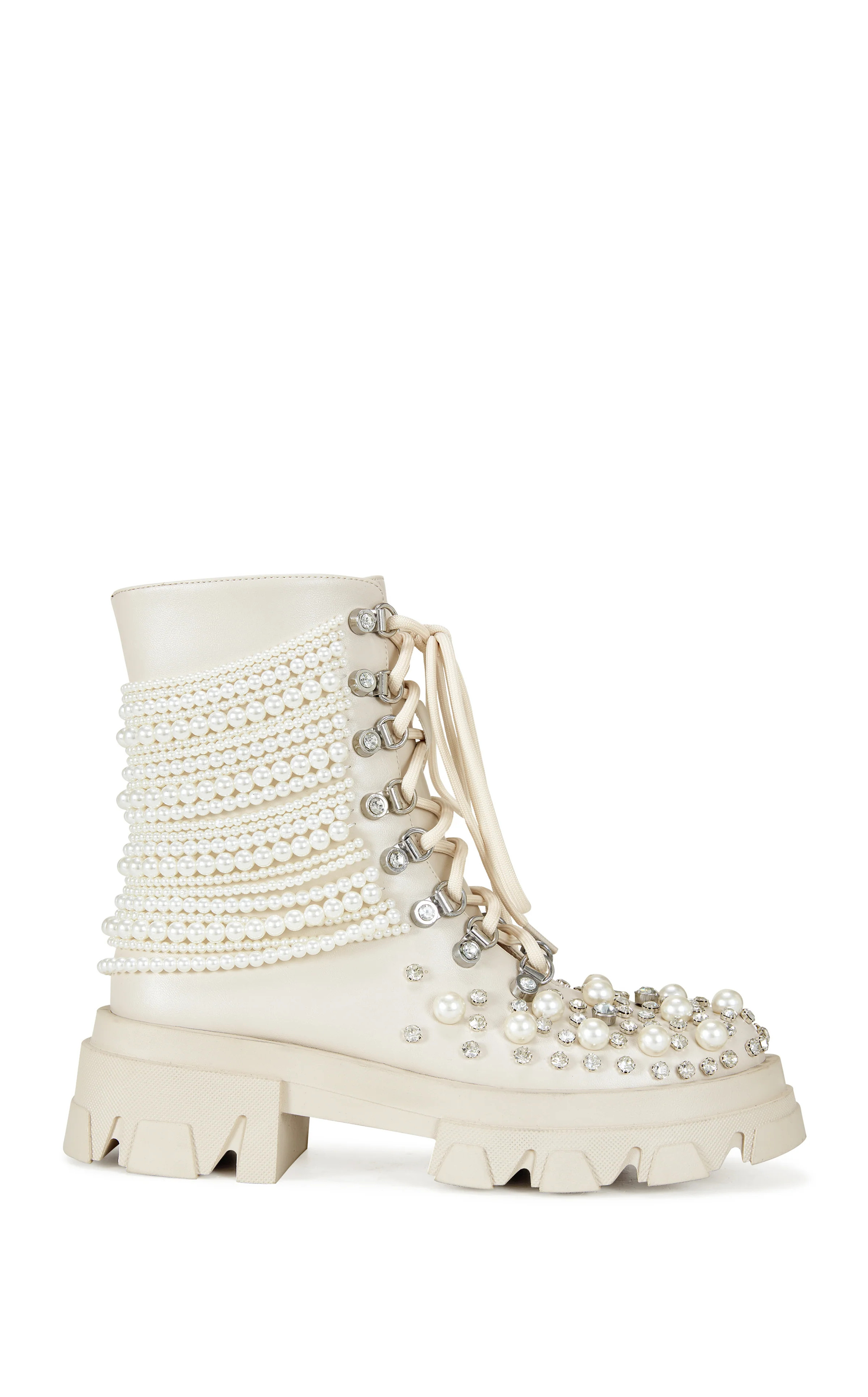TWINKLEY-BONE PEARL COMBAT BOOTIE | Azalea Wang
