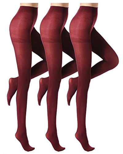 ZIHUA 3 Pairs Opaque 40 Denier Burgundy Tights for Women, Control Shaping Ladies Tights(Burgundy, XL) | Amazon (UK)