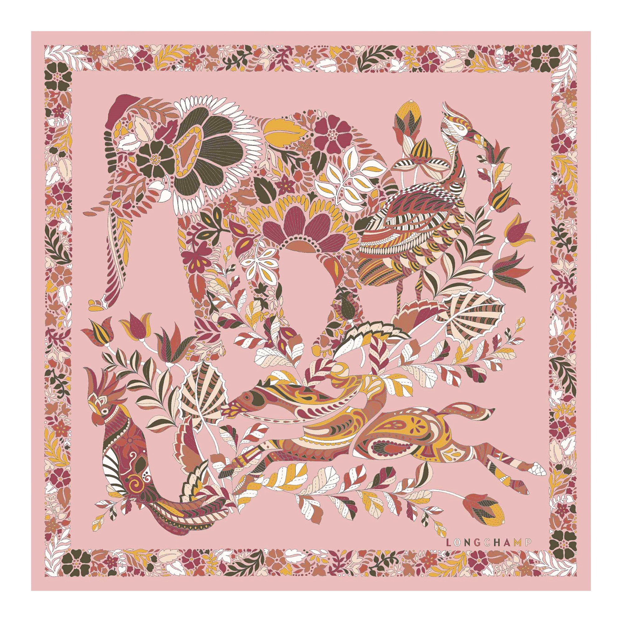 Forêt Longchamp Silk scarf 50 Pink Tea - Silk | Longchamp US | Longchamp
