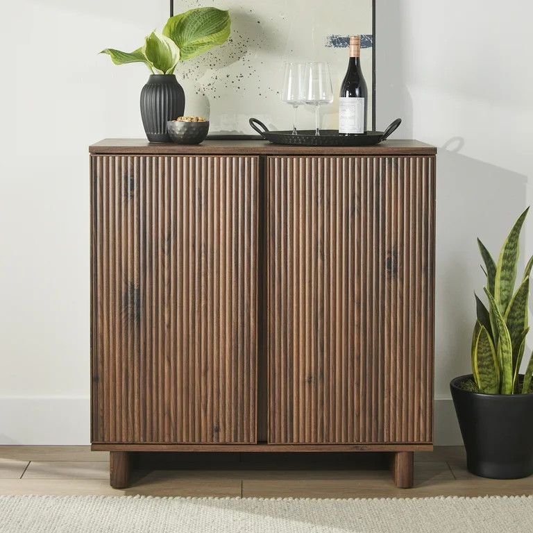 Better Homes & Gardens Lillian Fluted Bar Cabinet, Walnut Finish | Walmart (US)