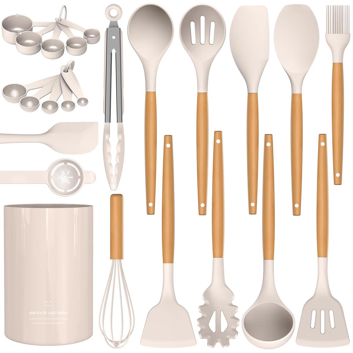 Silicone Cooking Utensils Set - Silicone Kitchen Utensils for Cooking Wooden Handles, 446°F Heat... | Wayfair North America