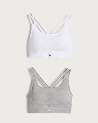 F&F Active 2-Pack Seamfree Double Strap Sports Bra  in White | Tesco F&F