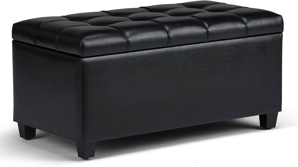 SIMPLIHOME Sienna 34 Inch Wide Rectangle Lift Top Storage Ottoman Bench in Midnight Black Tufted ... | Amazon (US)