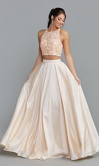 Two-Piece Prom Ball Gown with Back Cut Out | Prom Girl