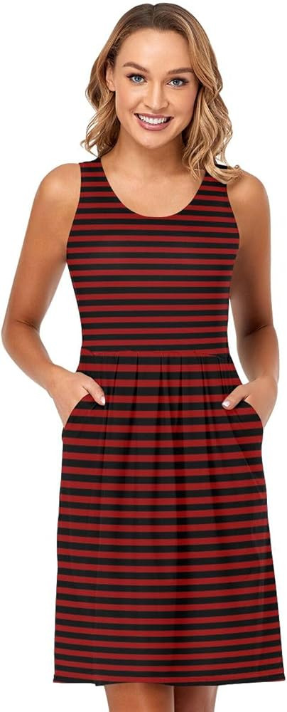 Women's Summer Dress Red Black Stripes Sundress Sleeveless Scoop Neck A Line Tank Dress | Amazon (US)