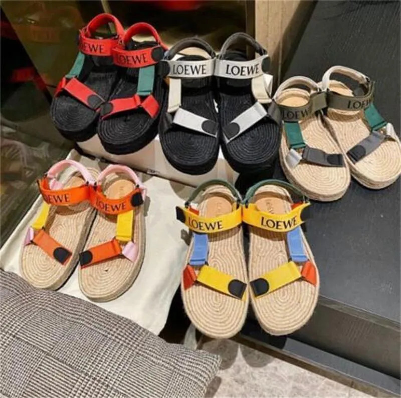 Loe-we Dupe Men Women Sandal Velcro Canvas Strap Straw Plaited Article Fashion Simple Material Fl... | DHGate