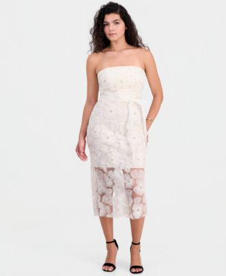 Sam Edelman Women's Beaded Floral Strapless Midi Dress - Ivory | Macy's