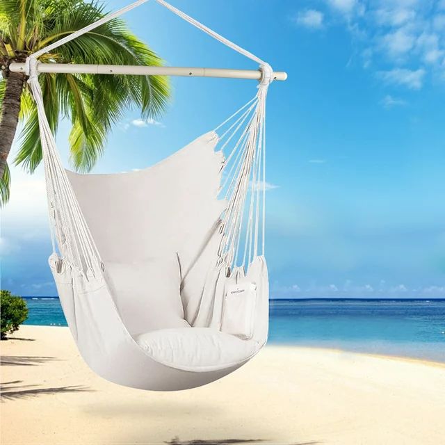 Large Hammock Chair Swing, Relax Hanging Rope Swing Chair with Detachable Metal Support Bar & Two... | Walmart (US)