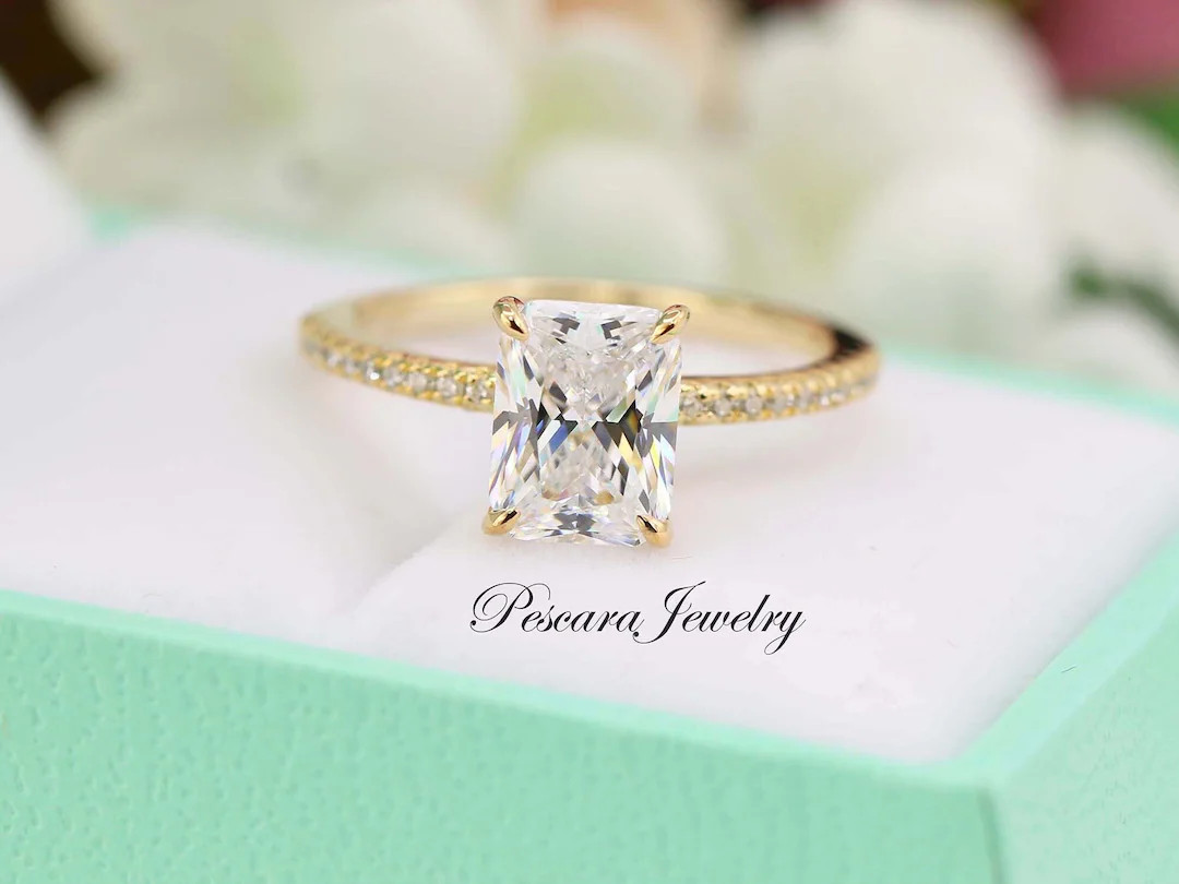 2CT Radiant Cut Engagement Ring, Silver Yellow Gold Plated Radiant Cut Ring, Wedding Ring, Stacki... | Etsy (US)