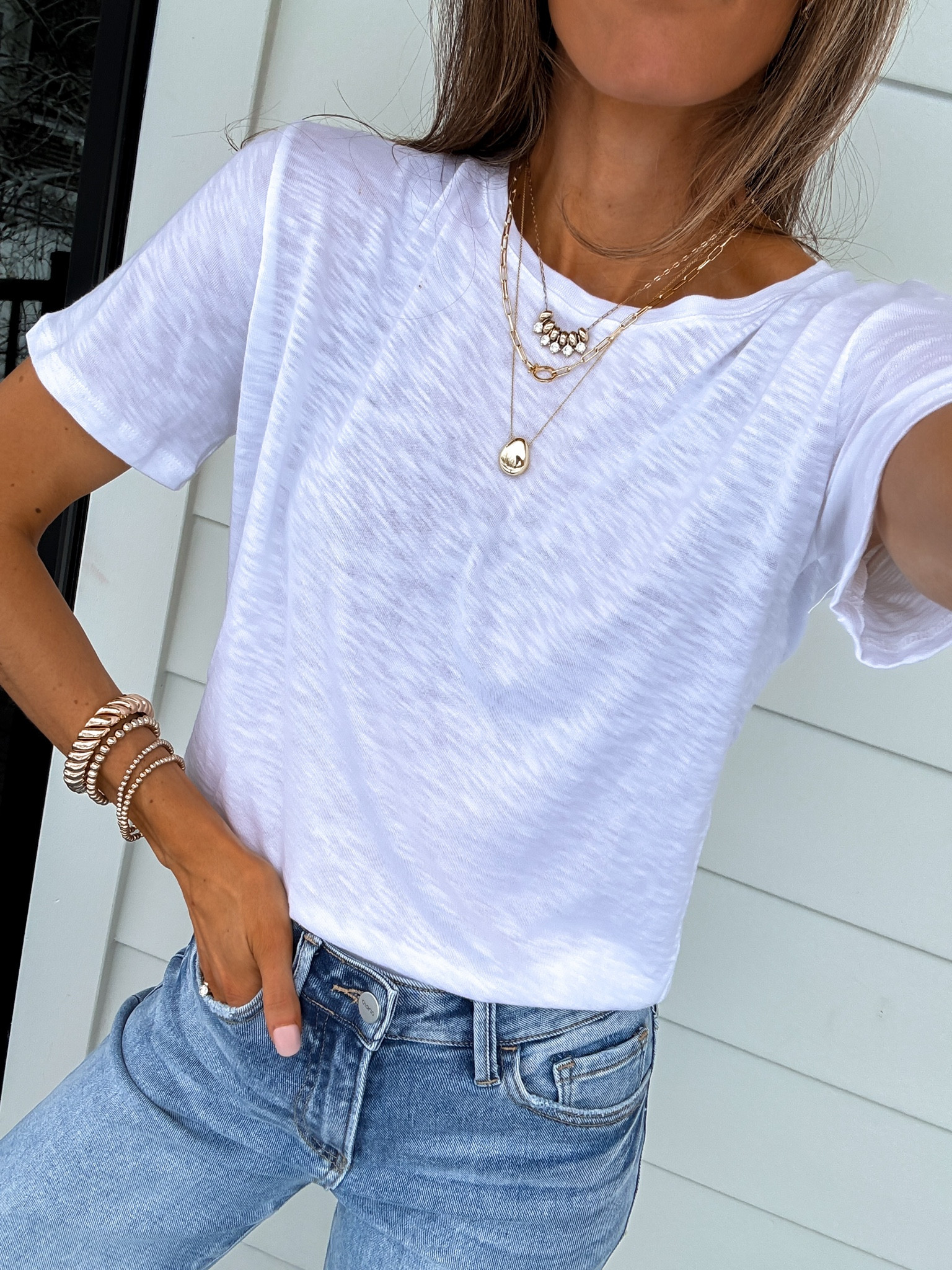 This worn in tee is the perfect softness. It's sheer but not see through with my favorite nude seamless bra. These sweatpant jeans are soft, stretchy, have a real zipper fly and pockets. I'm wearing a size 25 with a 32 inch inseam. Come in multiple lengths

#LTKdayinmylife #LTKSaleAlert #LTKootd