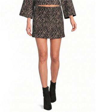 Gianni Bini Eva Zebra Printed Jacquard Fawn Coordinating A-Line Mini Skirt -  10 | Dillard's
