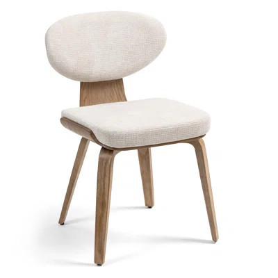 Set of 2 Bernique Beige Washed Woven Fabric Dining Chair with Natural Wood Legs | Wayfair North America