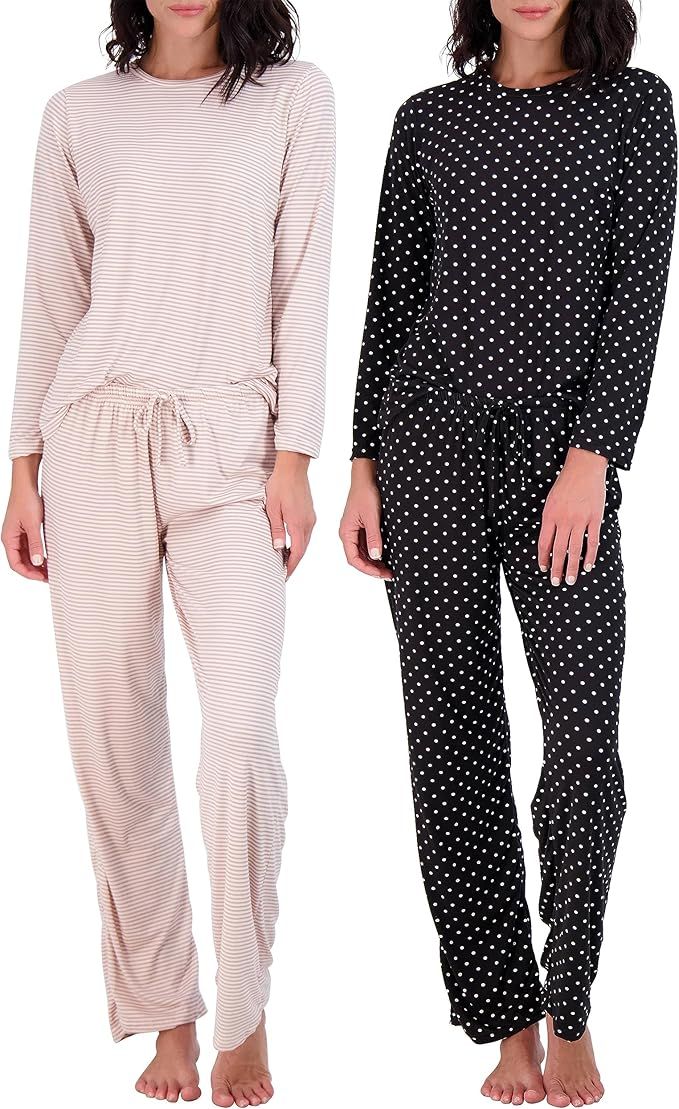 Real Essentials 2 Pack: Women’s Pajama Set Super-Soft Short & Long Sleeve Top With Pants (Avail... | Amazon (US)