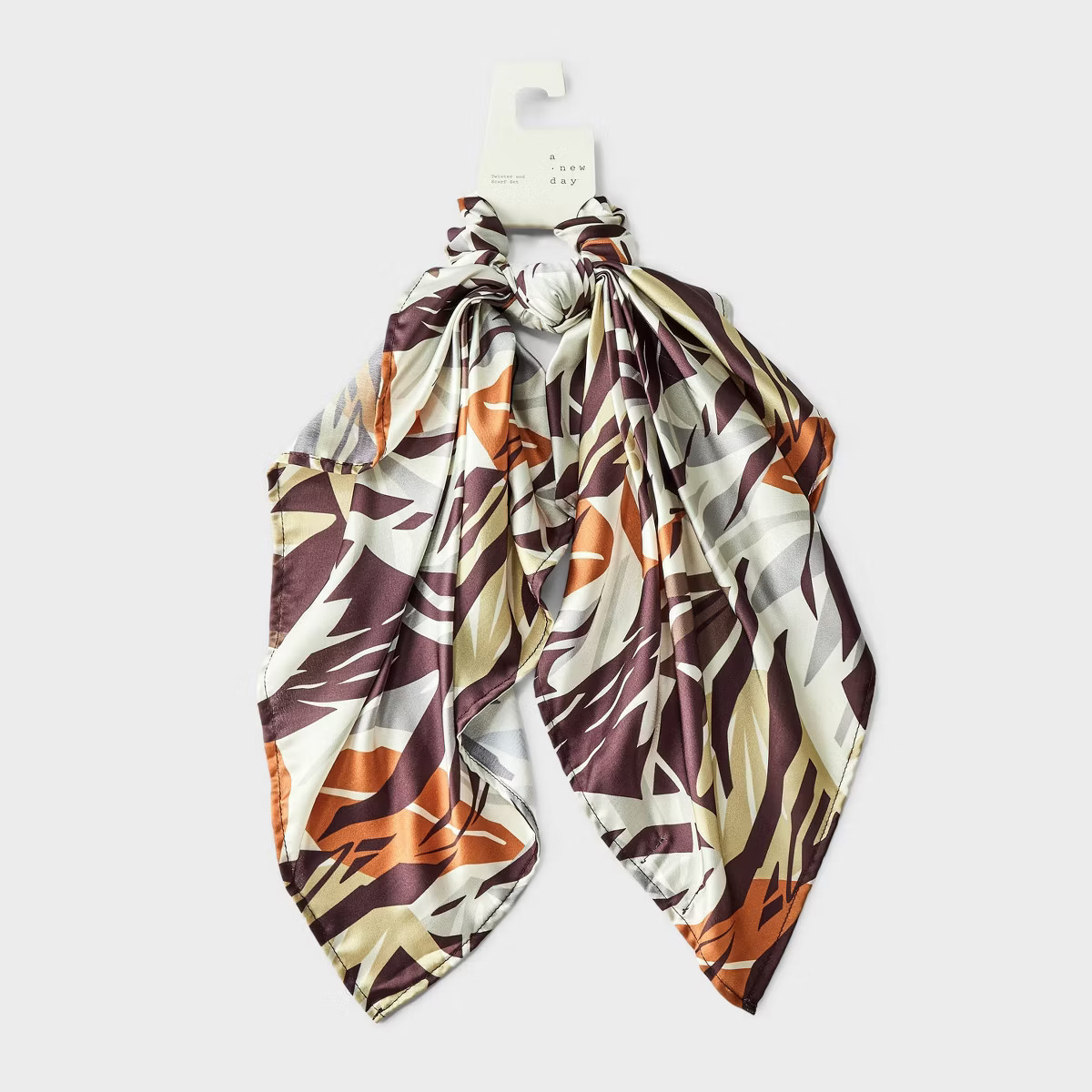 Floral Abstract Satin Bow Hair Twister with Tails - A New Day™ Brown | Target