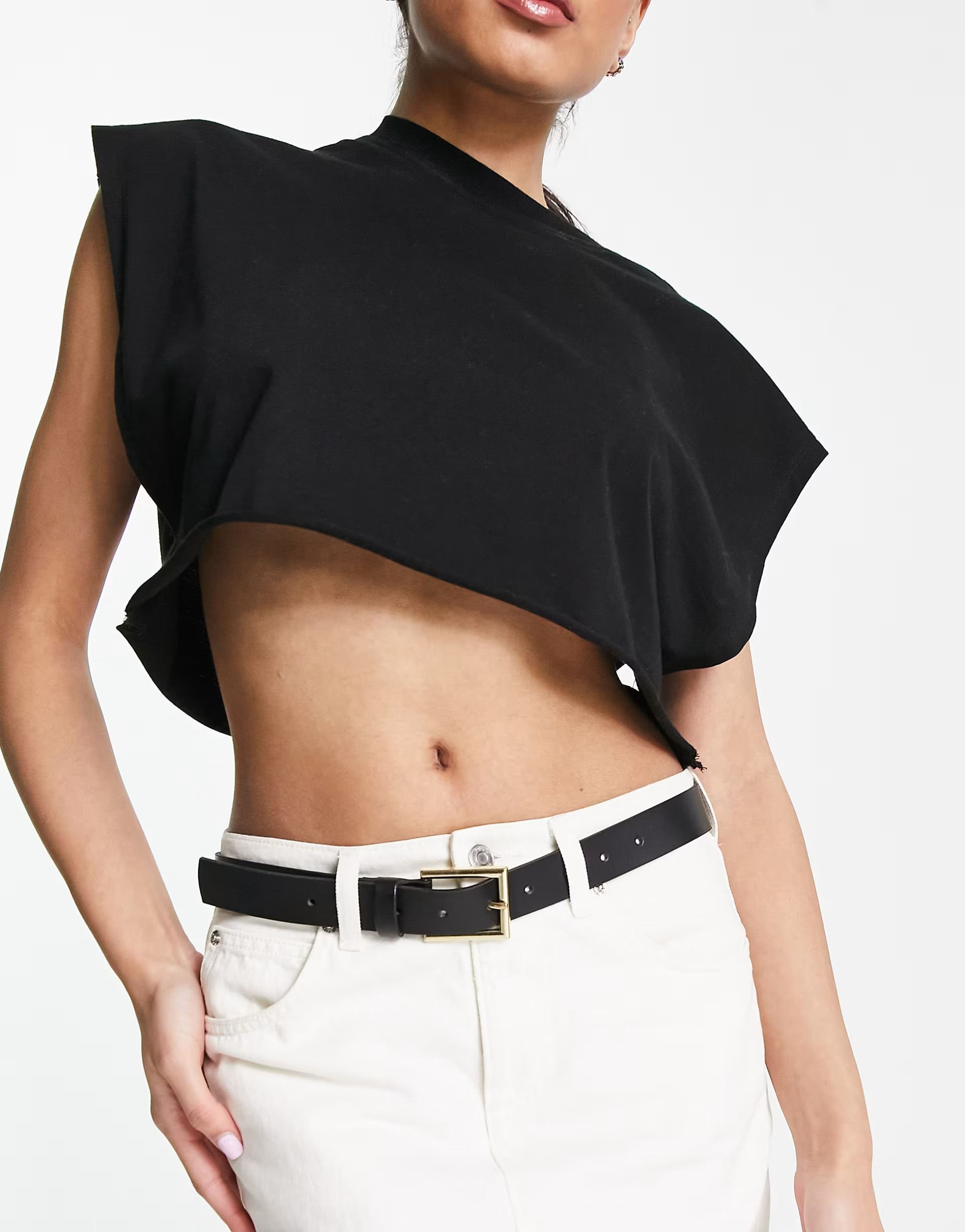 ASOS DESIGN leather square buckle belt in black | ASOS (Global)