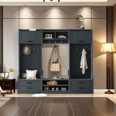 4-in-1 Multiple Functions Hall Tree With Storage Drawers And Cabinet, 7 Hooks, And Shoe Bench For Entryway And Hallway | Wayfair North America