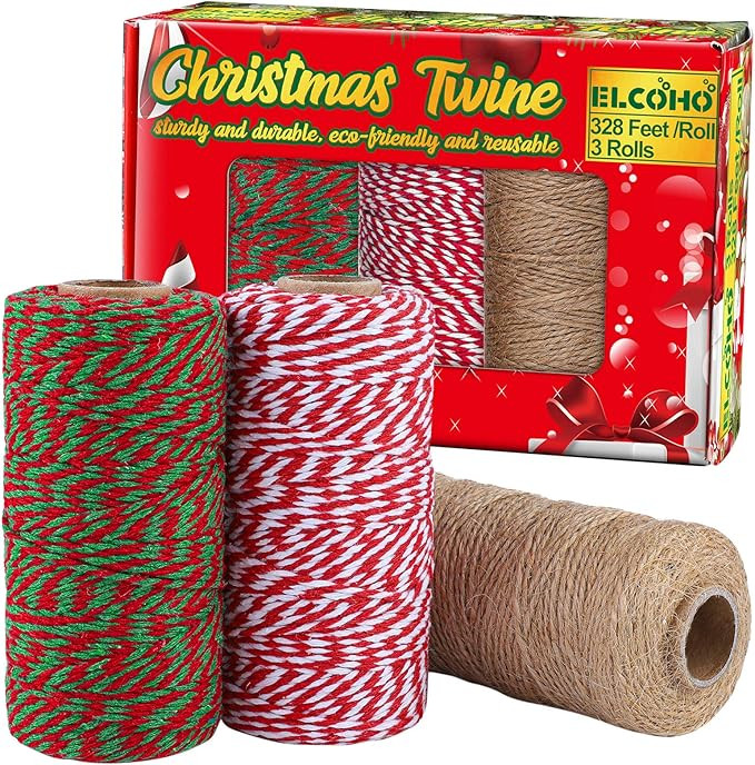 Elcoho 3 Rolls Christmas Twine Natural Jute String Cotton Twine for Gift Wrapping DIY Crafts Gard... | Amazon (US)